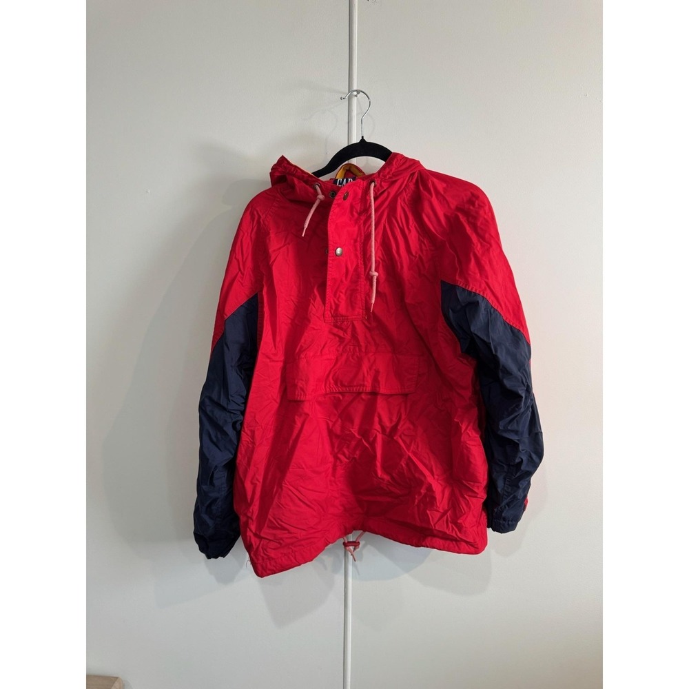 Vintage Gap‎ Jacket Mens Medium Red Nylon Hooded Anorak Pullover Colorblock 90s